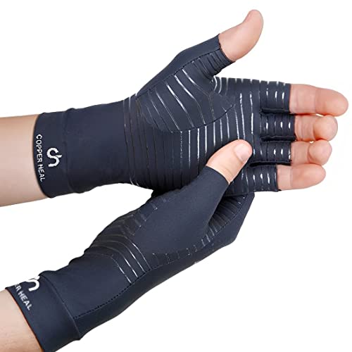COPPER HEAL Arthritis Compression Gloves Rheumatoid Carpal Tunnel Glove Fingerless Pains Hands Support finger joint