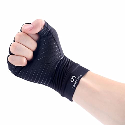COPPER HEAL Arthritis Compression Gloves Rheumatoid Carpal Tunnel Glove Fingerless Pains Hands Support finger joint