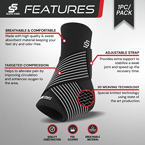 Sleeve Stars Ankle Brace for Plantar Fasciitis Relief, Ankle Support for Women & Men, Ankle Wrap w/ Support Strap for Sprain, Heel Brace for Heel Pain, Foot & Heel Protectors Compression (Single/Black)