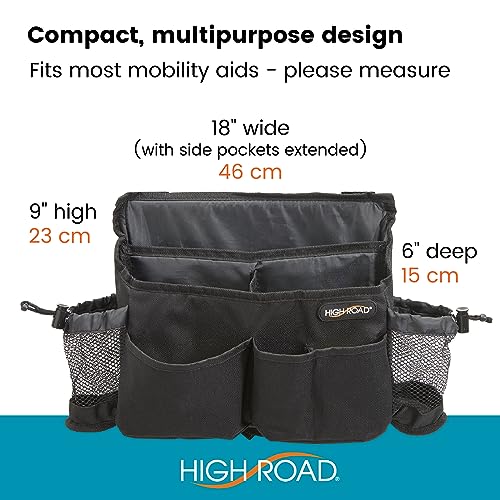 High Road Walker Bag, Mobility Scooter and Wheelchair Storage Accessory with Bottle Holders
