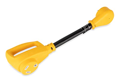 Camco Heavy-Duty Electrical Dogbone Adapter with PowerGrip Handle, 15 Amp Male to 30 Amp Female, 12 Inches (55165) , Black