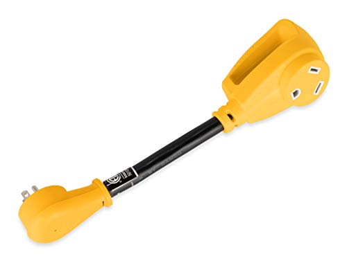 Camco Heavy-Duty Electrical Dogbone Adapter with PowerGrip Handle, 15 Amp Male to 30 Amp Female, 12 Inches (55165) , Black