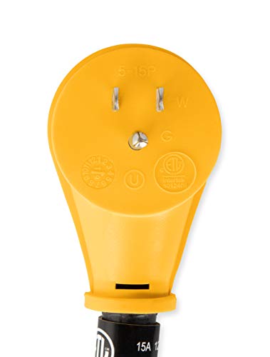 Camco Heavy-Duty Electrical Dogbone Adapter with PowerGrip Handle, 15 Amp Male to 30 Amp Female, 12 Inches (55165) , Black