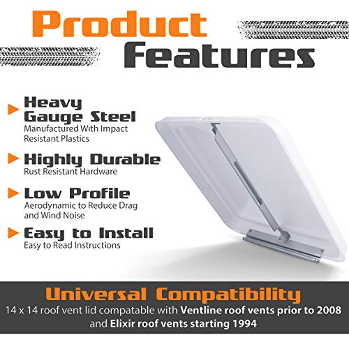 Camp'N 14" Universal RV, Trailer, Camper, Motorhome Roof Vent Cover - Vent Lid Replacement (White 1 Pack)