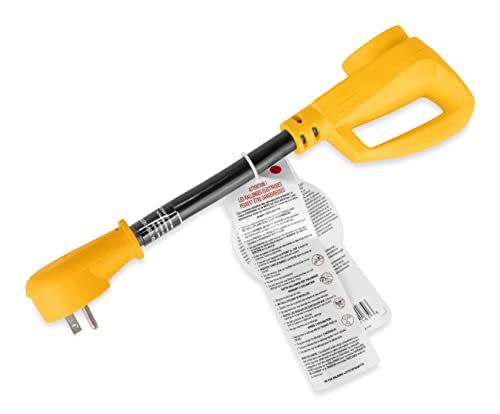 Camco Heavy-Duty Electrical Dogbone Adapter with PowerGrip Handle, 15 Amp Male to 30 Amp Female, 12 Inches (55165) , Black