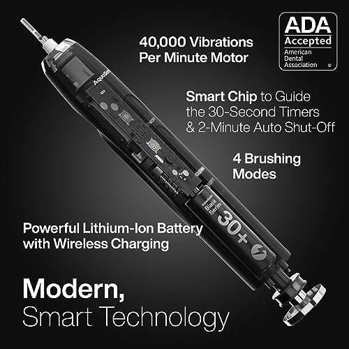 AquaSonic Black Series Ultra Whitening Toothbrush â ADA Accepted Electric Toothbrush - 8 Brush Heads & Travel Case - Ultra Sonic Motor & Wireless Charging - 4 Modes w Smart Timer - Sonic Electric