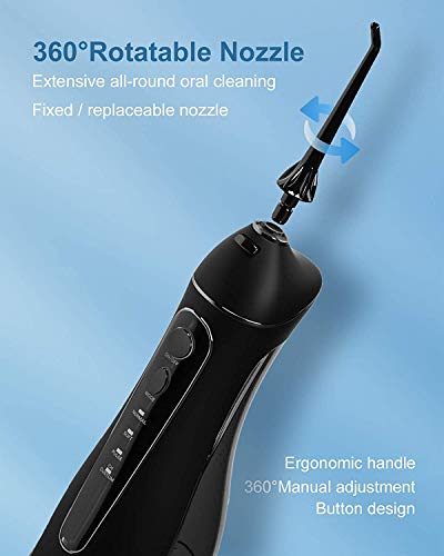 Water Dental Flosser Cordless for Teeth - Nicwell 4 Modes Dental Oral Irrigator, Portable and Rechargeable IPX7 Waterproof Powerful Battery Life Water Teeth Cleaner Picks for Home Travel