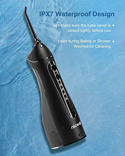 Water Dental Flosser Cordless for Teeth - Nicwell 4 Modes Dental Oral Irrigator, Portable and Rechargeable IPX7 Waterproof Powerful Battery Life Water Teeth Cleaner Picks for Home Travel