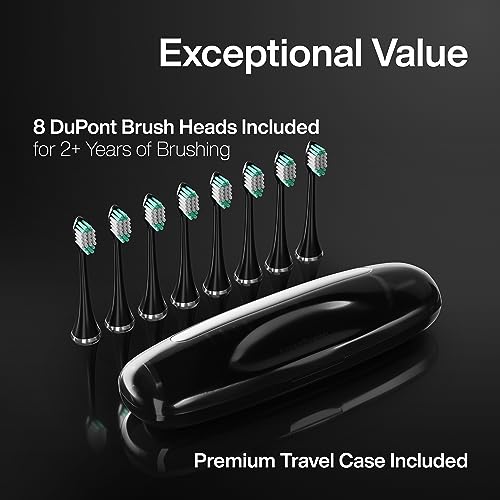 AquaSonic Black Series Ultra Whitening Toothbrush â ADA Accepted Electric Toothbrush - 8 Brush Heads & Travel Case - Ultra Sonic Motor & Wireless Charging - 4 Modes w Smart Timer - Sonic Electric