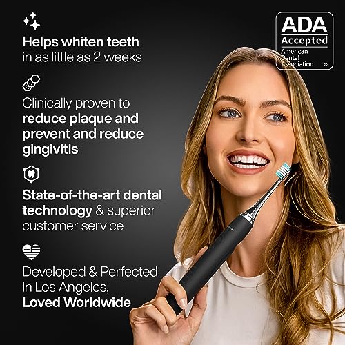 AquaSonic Black Series Ultra Whitening Toothbrush â ADA Accepted Electric Toothbrush - 8 Brush Heads & Travel Case - Ultra Sonic Motor & Wireless Charging - 4 Modes w Smart Timer - Sonic Electric