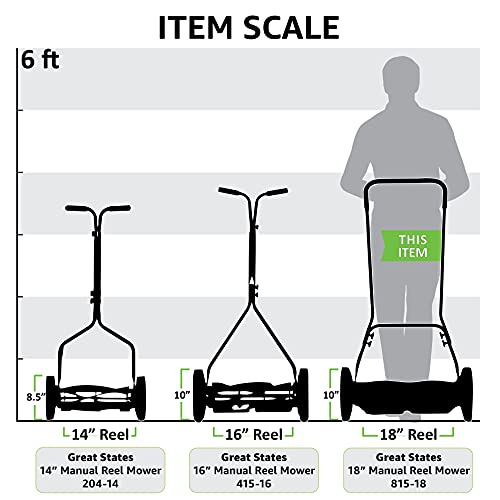 Great States 815-18 18-Inch 5-Blade Push Reel Lawn Mower, 18-Inch, 5-Blade, Grey