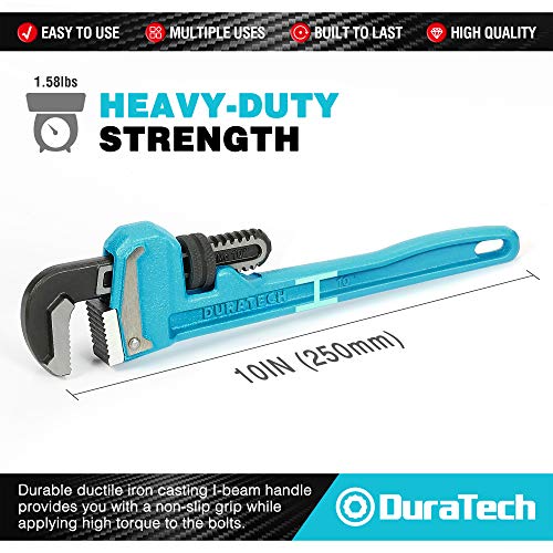 DURATECH 10-Inch Heavy Duty Pipe Wrench, Adjustable Plumbing Wrench, Malleable Cast Iron Handle, Exceed GGG standard