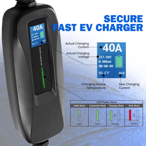 Morec 40Amp EV Charger Level 2 NEMA14-50 220V-240V Portable EV Charging Cable Faster ev Charging Station, Electric Vehicle Charger Compatible with All EV Cars 20ft