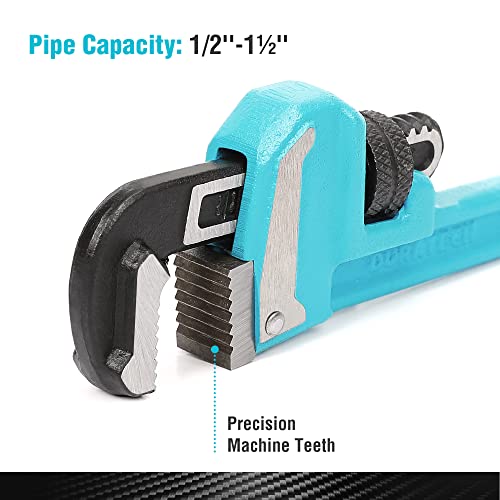 DURATECH 10-Inch Heavy Duty Pipe Wrench, Adjustable Plumbing Wrench, Malleable Cast Iron Handle, Exceed GGG standard