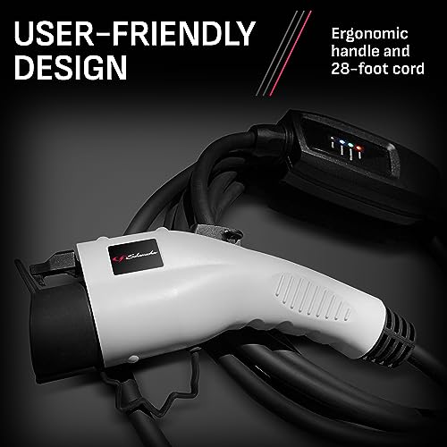 Schumacher SC1455 Level 1 and Level 2 Portable EV Charger â Up to 16A, Works with 120V or 240V Outlets, 28-foot Charging Cable, Charge EVs 3X Faster