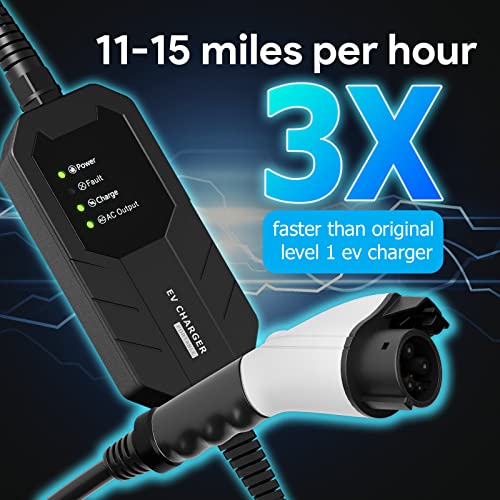 MEGEAR Skysword Level 1-2 EV Charger, 100-240V 16A 25FT Portable EVSE, NEMA 6-20 Plug with NEMA 5-15 Adapter Electric Vehicle Charging Station