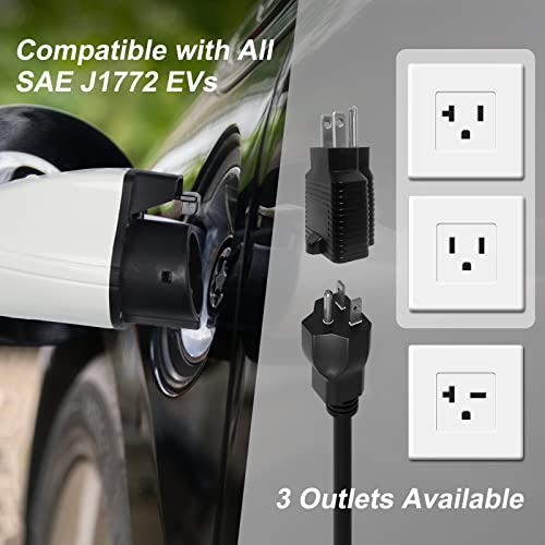 MEGEAR Skysword Level 1-2 EV Charger, 100-240V 16A 25FT Portable EVSE, NEMA 6-20 Plug with NEMA 5-15 Adapter Electric Vehicle Charging Station