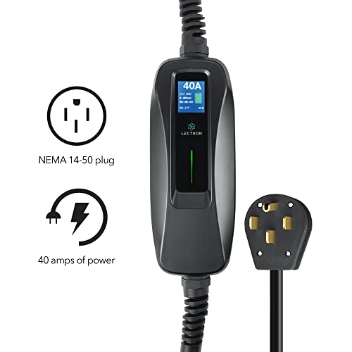 Lectron NEMA 14-50 Level 2 EV Charger - 240V 40 Amp with 15 ft Extension Cord & J1772 Cable - for J1772 Evs