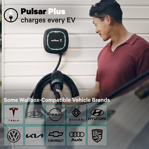 Pulsar Plus Level 2 Electric Vehicle Smart Charger - 48 Amp Hardwired Ultra Compact, WiFi, Bluetooth, Alexa and Google Home - 25 Foot Cable - UL Certified - OCPP Enabled - Indoor/Outdoor - by Wallbox