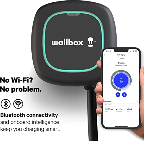 Pulsar Plus Level 2 Electric Vehicle Smart Charger - 48 Amp Hardwired Ultra Compact, WiFi, Bluetooth, Alexa and Google Home - 25 Foot Cable - UL Certified - OCPP Enabled - Indoor/Outdoor - by Wallbox