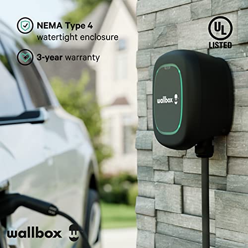 Pulsar Plus Level 2 Electric Vehicle Smart Charger - 48 Amp Hardwired Ultra Compact, WiFi, Bluetooth, Alexa and Google Home - 25 Foot Cable - UL Certified - OCPP Enabled - Indoor/Outdoor - by Wallbox