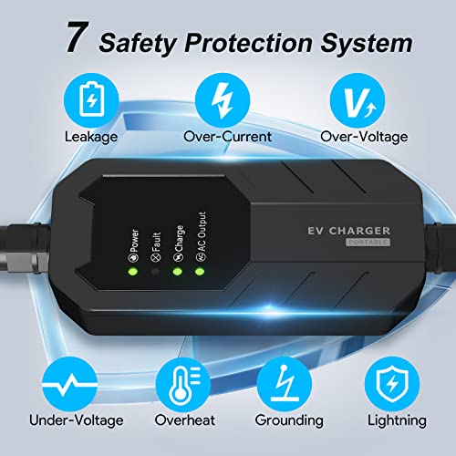 MEGEAR Skysword Level 1-2 EV Charger, 100-240V 16A 25FT Portable EVSE, NEMA 6-20 Plug with NEMA 5-15 Adapter Electric Vehicle Charging Station