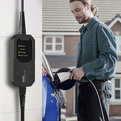 MEGEAR Skysword Level 1-2 EV Charger, 100-240V 16A 25FT Portable EVSE, NEMA 6-20 Plug with NEMA 5-15 Adapter Electric Vehicle Charging Station
