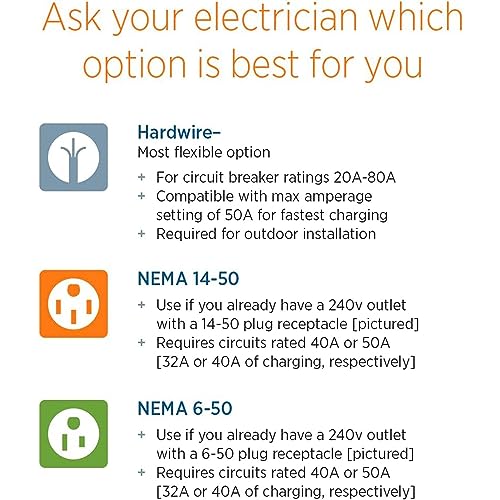 ChargePoint Home Flex Electric Vehicle (EV) Charger upto 50 Amp, 240V, Level 2 WiFi Enabled EVSE, UL Listed, Energy Star, NEMA 6-50 Plug or Hardwired, Indoor/Outdoor, 23-Foot Cable