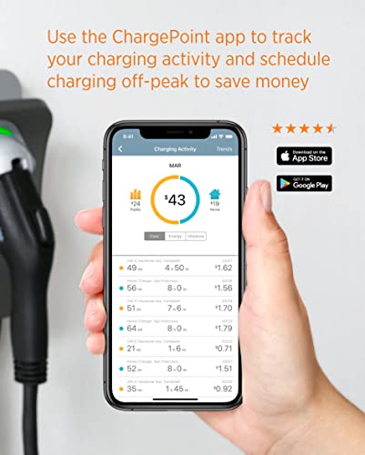ChargePoint Home Flex Electric Vehicle (EV) Charger, 16 to 50 Amp, 240V, Level 2 WiFi Enabled EVSE, UL Listed, ENERGY STAR, NEMA 14-50 Plug or Hardwired, Indoor / Outdoor, 23-foot cable , Black