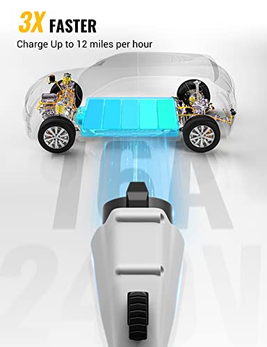 BougeRV Level 1-2 EV Charger, 110V-240V 16Amp 25 Feet Charging Cable with NEMA6-20 Plug & NEMA 5-15 Adapter, Portable EVSE Electric Vehicle Charger
