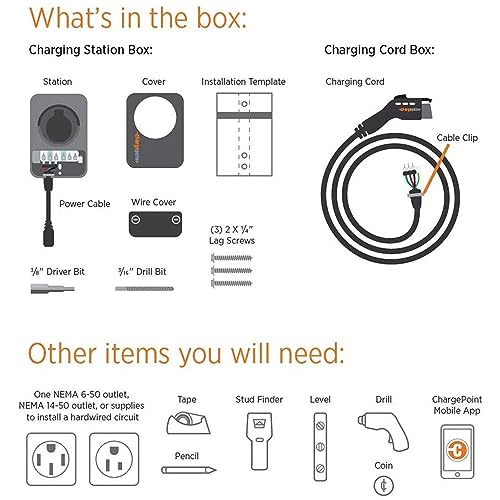 ChargePoint Home Flex Electric Vehicle (EV) Charger upto 50 Amp, 240V, Level 2 WiFi Enabled EVSE, UL Listed, Energy Star, NEMA 6-50 Plug or Hardwired, Indoor/Outdoor, 23-Foot Cable