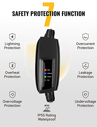 BougeRV Level 1-2 EV Charger, 110V-240V 16Amp 25 Feet Charging Cable with NEMA6-20 Plug & NEMA 5-15 Adapter, Portable EVSE Electric Vehicle Charger
