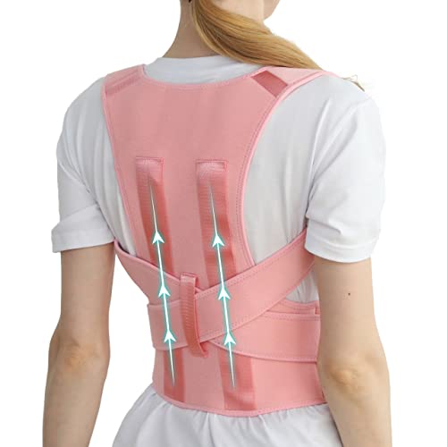 Posture Corrector for Women and Men, Adjustable Breathable Back Straightener, Upper Back Brace for Clavicle Support and Providing Pain Relief from Neck, Back & Shoulder Pink M