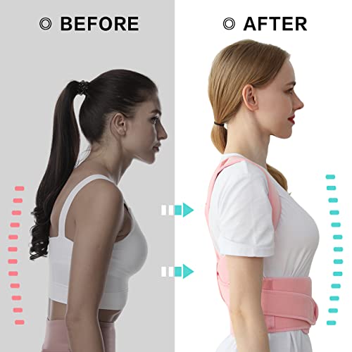 Posture Corrector for Women and Men, Adjustable Breathable Back Straightener, Upper Back Brace for Clavicle Support and Providing Pain Relief from Neck, Back & Shoulder Pink M