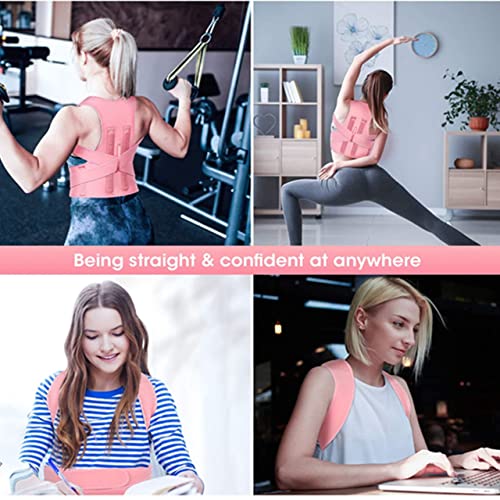 Posture Corrector for Women and Men, Adjustable Breathable Back Straightener, Upper Back Brace for Clavicle Support and Providing Pain Relief from Neck, Back & Shoulder Pink M