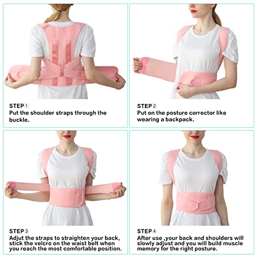 Posture Corrector for Women and Men, Adjustable Breathable Back Straightener, Upper Back Brace for Clavicle Support and Providing Pain Relief from Neck, Back & Shoulder Pink M