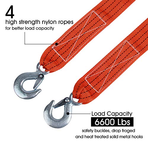 JCHL Tow Strap with Hooks 2in X20Ft Recovery Strap 10,000LB Break Strengthened Towing Rope for Towing Vehicles in Roadside Emergency