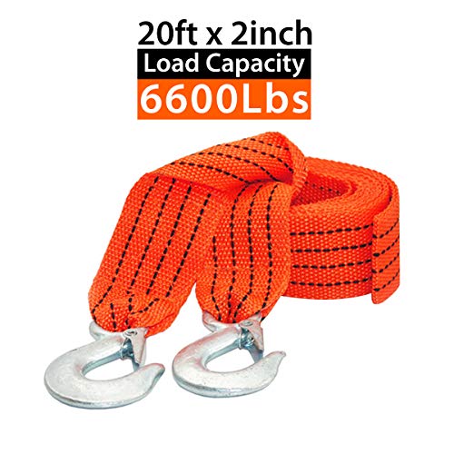 JCHL Tow Strap with Hooks 2in X20Ft Recovery Strap 10,000LB Break Strengthened Towing Rope for Towing Vehicles in Roadside Emergency