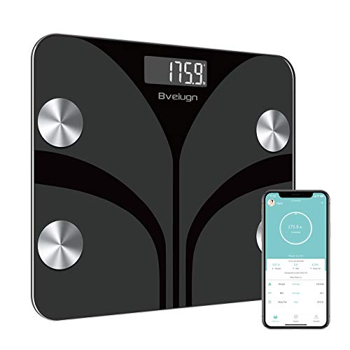 Body Fat Scale, Bveiugn Smart Scale for Body Weight BMI Digital Bathroom Wireless Scales, Body Composition Analyzer with Health Monitor Sync Apps, 400 lbs - Black