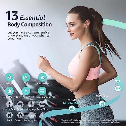 Body Fat Scale, Bveiugn Smart Scale for Body Weight BMI Digital Bathroom Wireless Scales, Body Composition Analyzer with Health Monitor Sync Apps, 400 lbs - Black