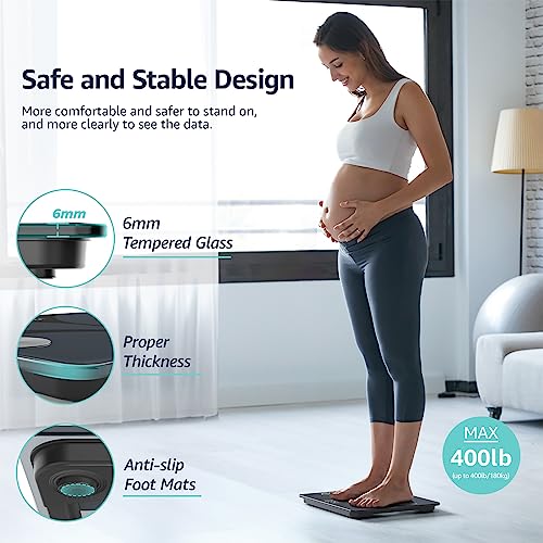 Body Fat Scale, Bveiugn Smart Scale for Body Weight BMI Digital Bathroom Wireless Scales, Body Composition Analyzer with Health Monitor Sync Apps, 400 lbs - Black