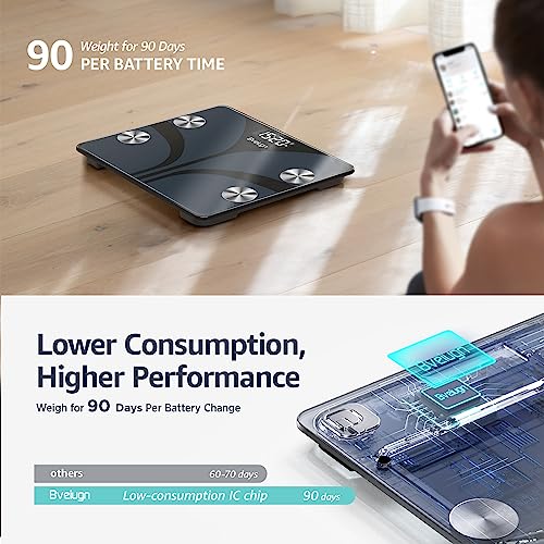 Body Fat Scale, Bveiugn Smart Scale for Body Weight BMI Digital Bathroom Wireless Scales, Body Composition Analyzer with Health Monitor Sync Apps, 400 lbs - Black