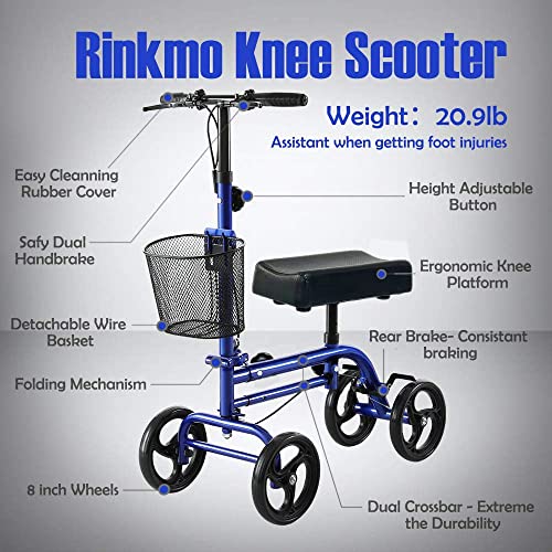RINKMO Knee Scooterï¼Steerable Knee Walker Economical Knee Scooters for Foot Injuries Best Crutches Alternative (Blue 1)