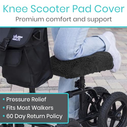 Vive Knee Scooter Pad Cover - Plush Adult Sheepskin Memory Foam Cushion, Walker Accessory for Knee Roller, Padded Accessories, Leg Cart Improves Comfort During Injury, Fits Most Knee Scooters