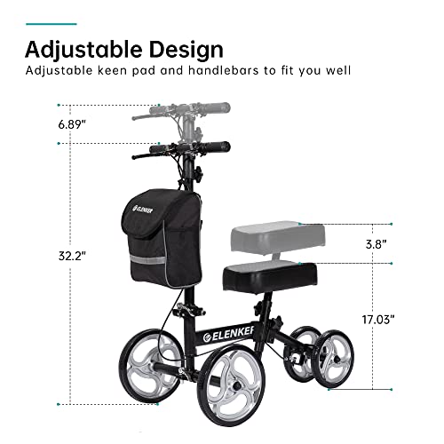 ELENKER Steerable Knee Walker Deluxe Medical Scooter for Foot Injuries Compact Crutches Alternative Black