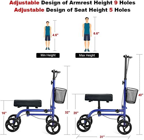 RINKMO Knee Scooterï¼Steerable Knee Walker Economical Knee Scooters for Foot Injuries Best Crutches Alternative (Blue 1)