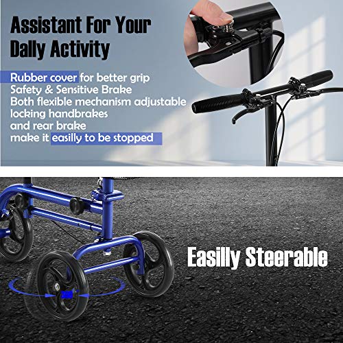 RINKMO Knee Scooterï¼Steerable Knee Walker Economical Knee Scooters for Foot Injuries Best Crutches Alternative (Blue 1)