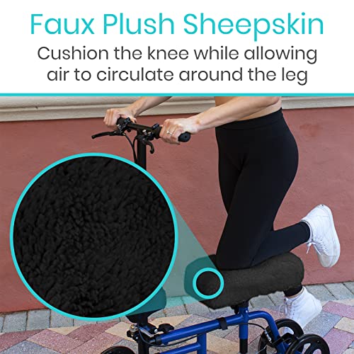 Vive Knee Scooter Pad Cover - Plush Adult Sheepskin Memory Foam Cushion, Walker Accessory for Knee Roller, Padded Accessories, Leg Cart Improves Comfort During Injury, Fits Most Knee Scooters