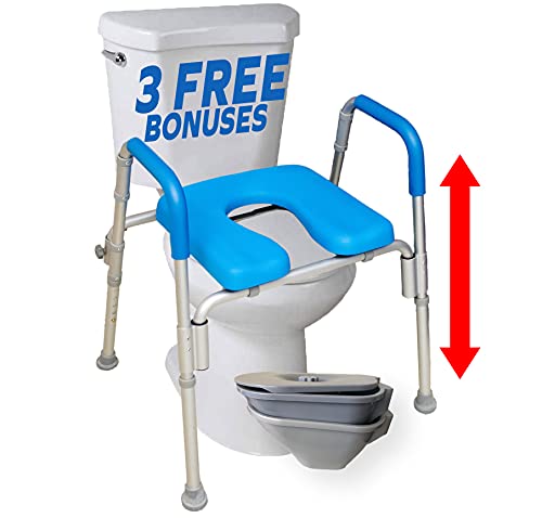 The Ultimateâ¢ Raised Toilet Seat, Voted#1 Most Comfortable. Padded with Armrests. Adjustable Height. Premium Elevated Toilet Seat with Arms for Standard and Elongated Toilets.