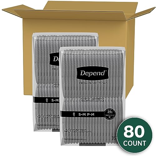 Depend Fit-Flex Adult Incontinence Underwear Men, Maximum Absorbency, Small/Medium, Grey, 80 Count